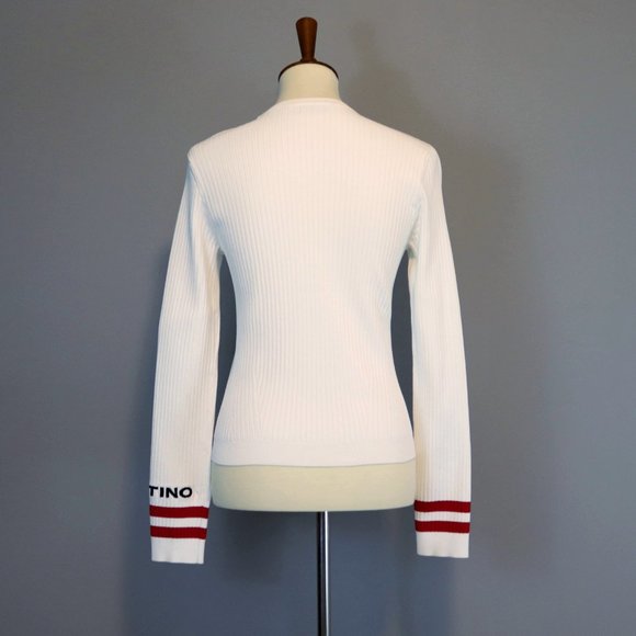 VALENTINO Logo & Stripes Cuff Rib Knit Sweater Top - Picture 6 of 15